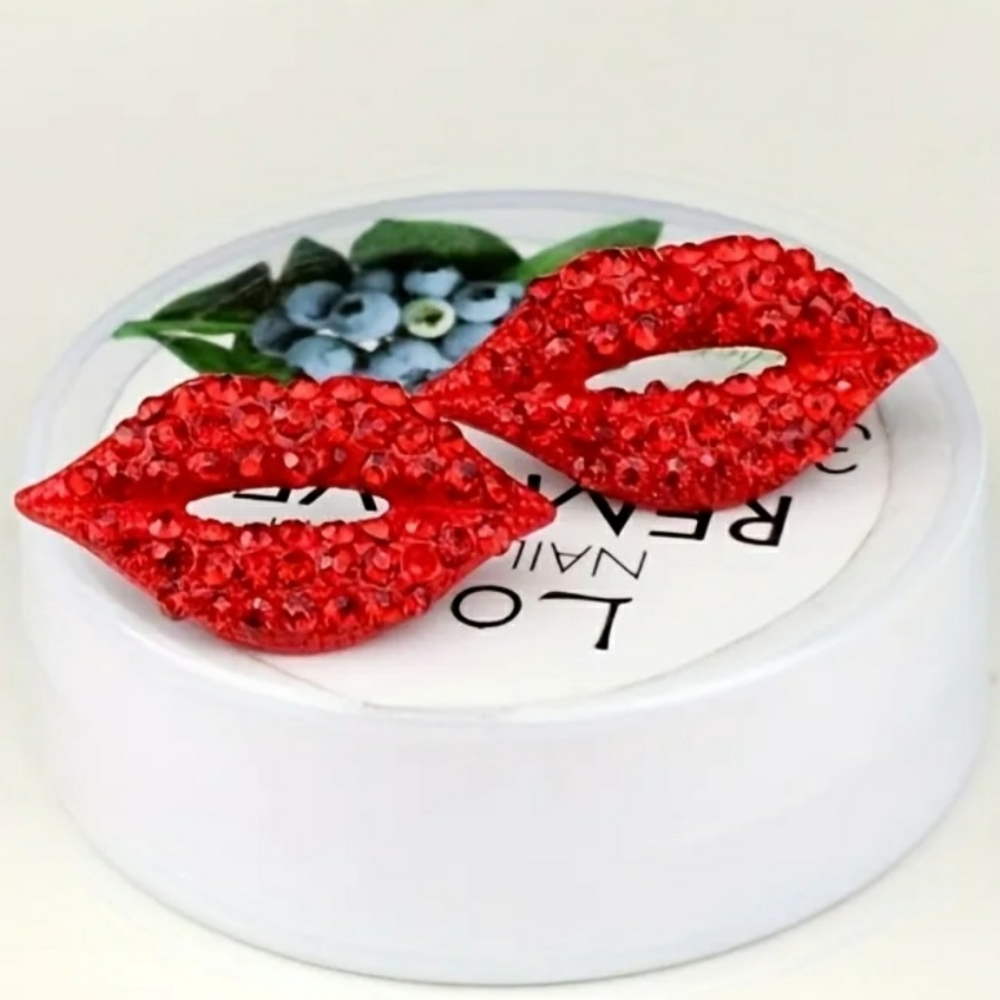 NEW RED LIPS STUD EARRINGS